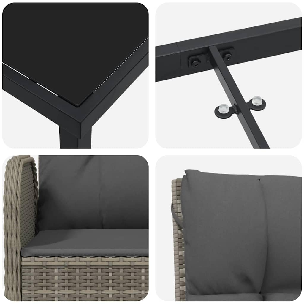 vidaXL Heim & Garten Essgruppe 7-tlg Grau Poly-Rattan Glas