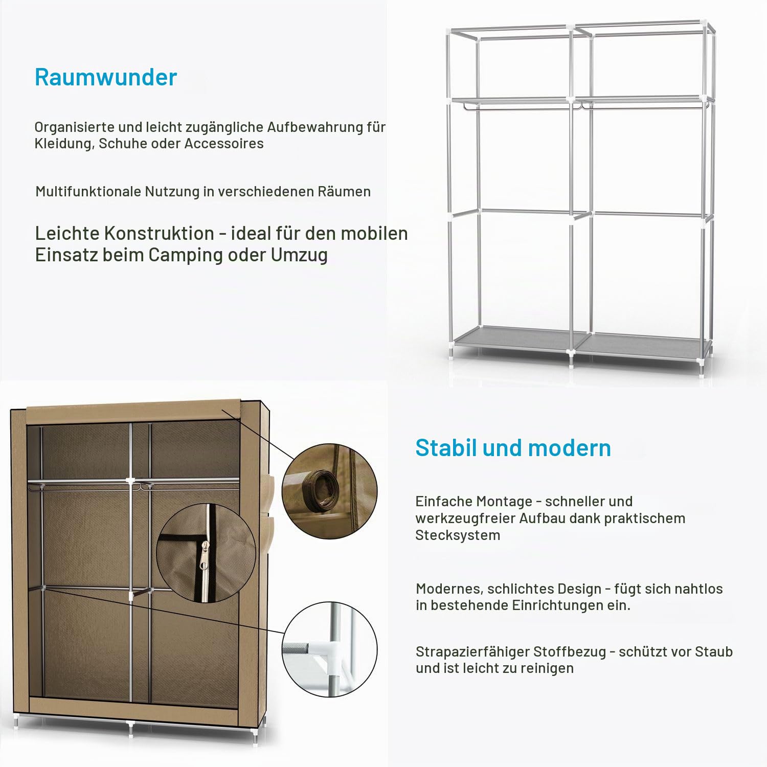 Intirilife Faltschrank 108x170x45 creme beige Reissverschluss