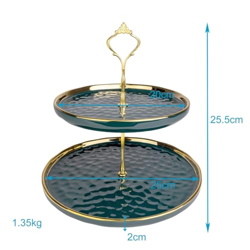 Intirilife Etagere Porzellan 2 Etagen Grün Gold 25,5 cm