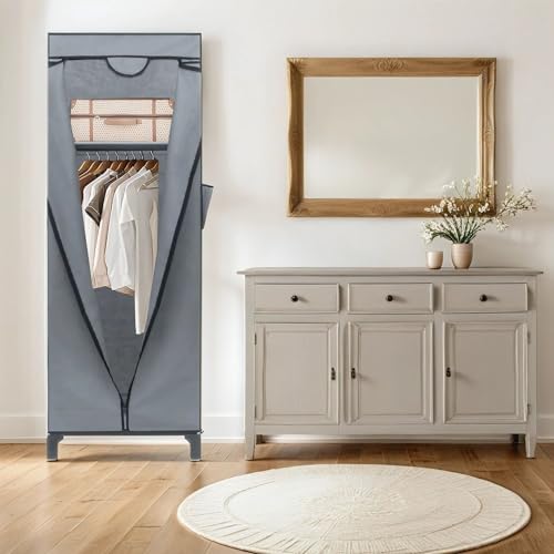 Intirilife Faltschrank 68x45x175cm Grau Stoff mit Stange