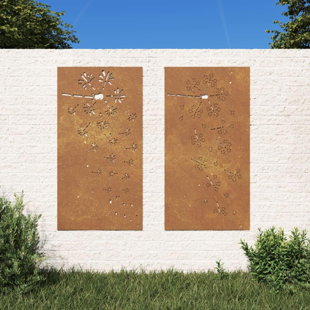 vidaXL Heim & Garten Wanddeko 105x55cm Cortenstahl Blumen 2-tlg