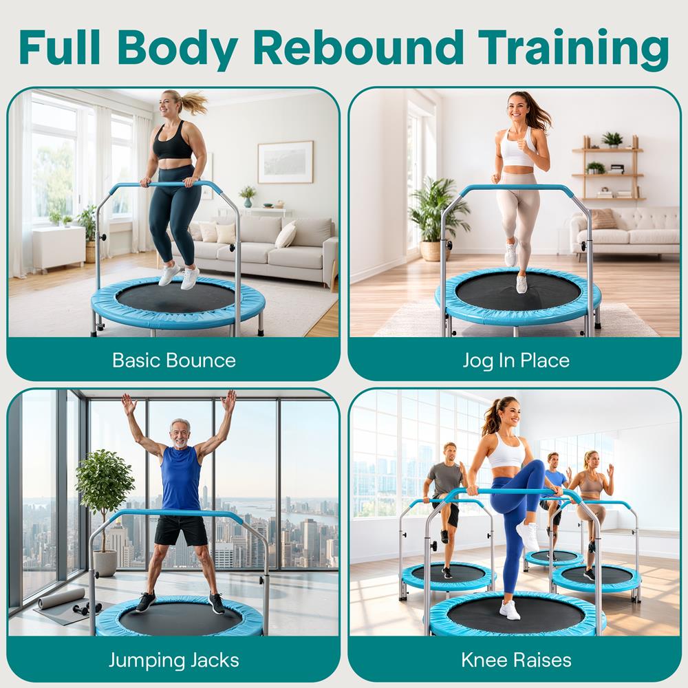 Serenelife Fitness Trampolin 40 Zoll hellblau mit Haltestange