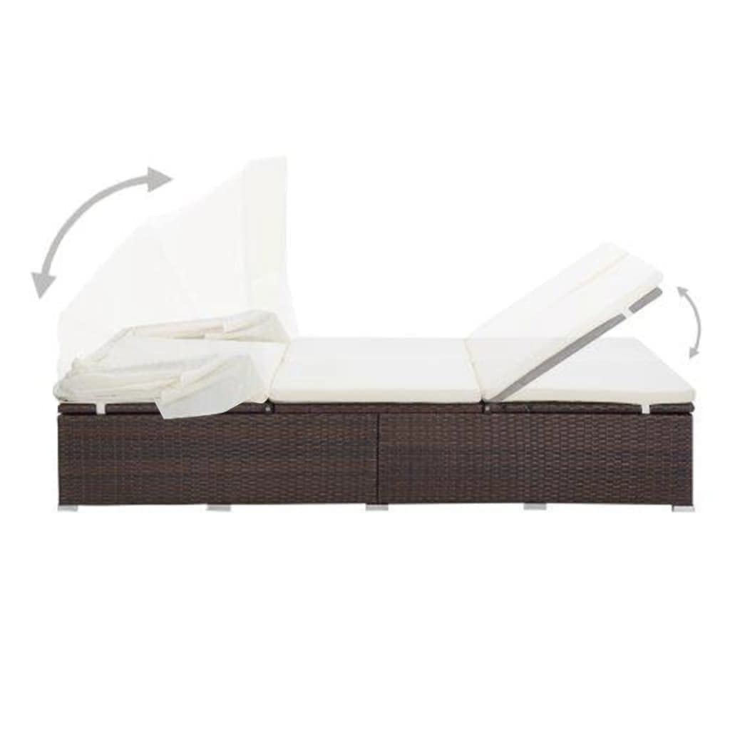 vidaXL Sonnenliege 2-Personen Poly Rattan Braun mit Dach
