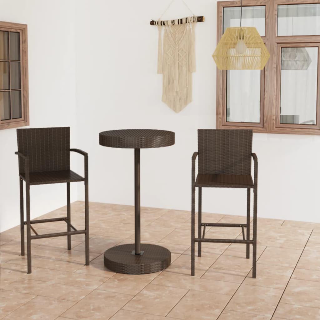 vidaXL Gartenbar Set 3-tlg. Poly Rattan Braun Bartisch Hocker