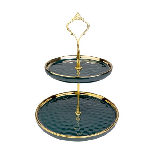 Intirilife Etagere Porzellan 2 Etagen Grün Gold 24,5 cm