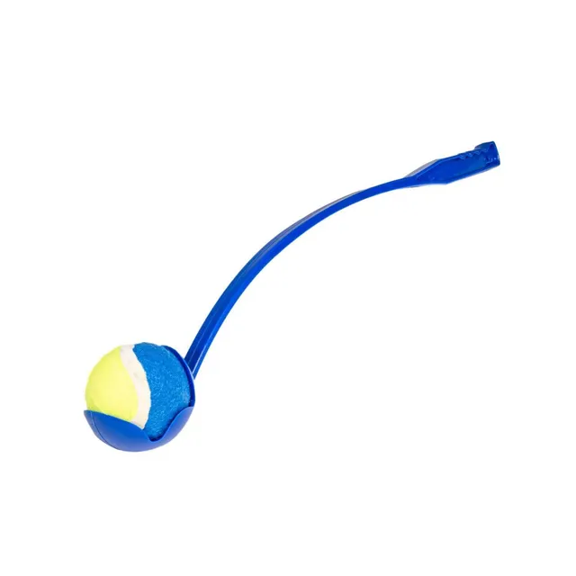 Intirilife Ballschleuder Hund Blau 64 cm mit Tennisball