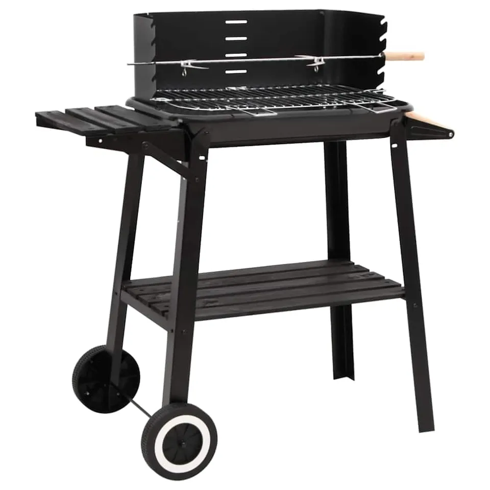 vidaXL Holzkohlegrill mit Rädern Schwarz Stahl höhenverstellbar