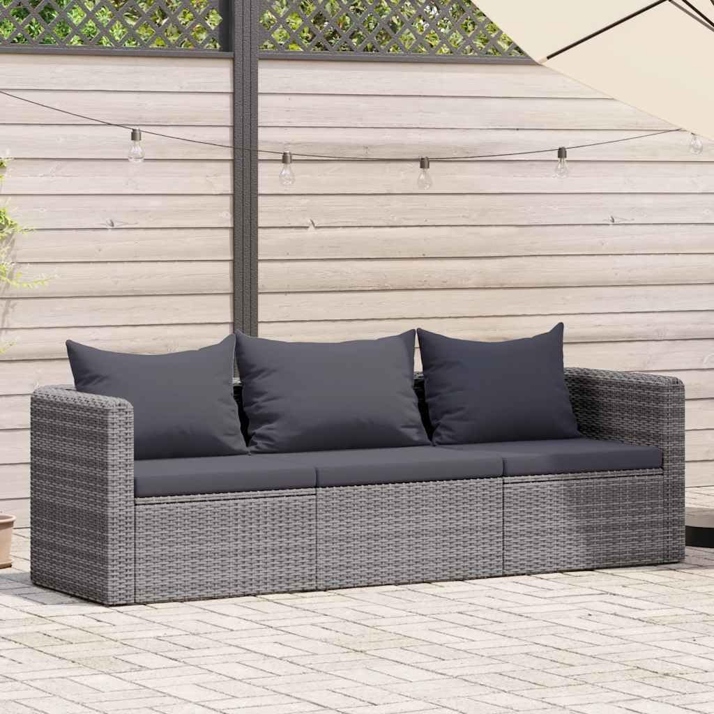 vidaXL Gartensofa 3-tlg. Gartengarnitur grau Poly Rattan