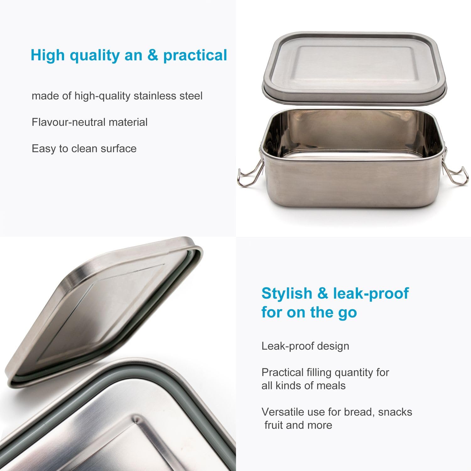 Intirilife Lunchbox Edelstahl 550 ml Silber auslaufsicher