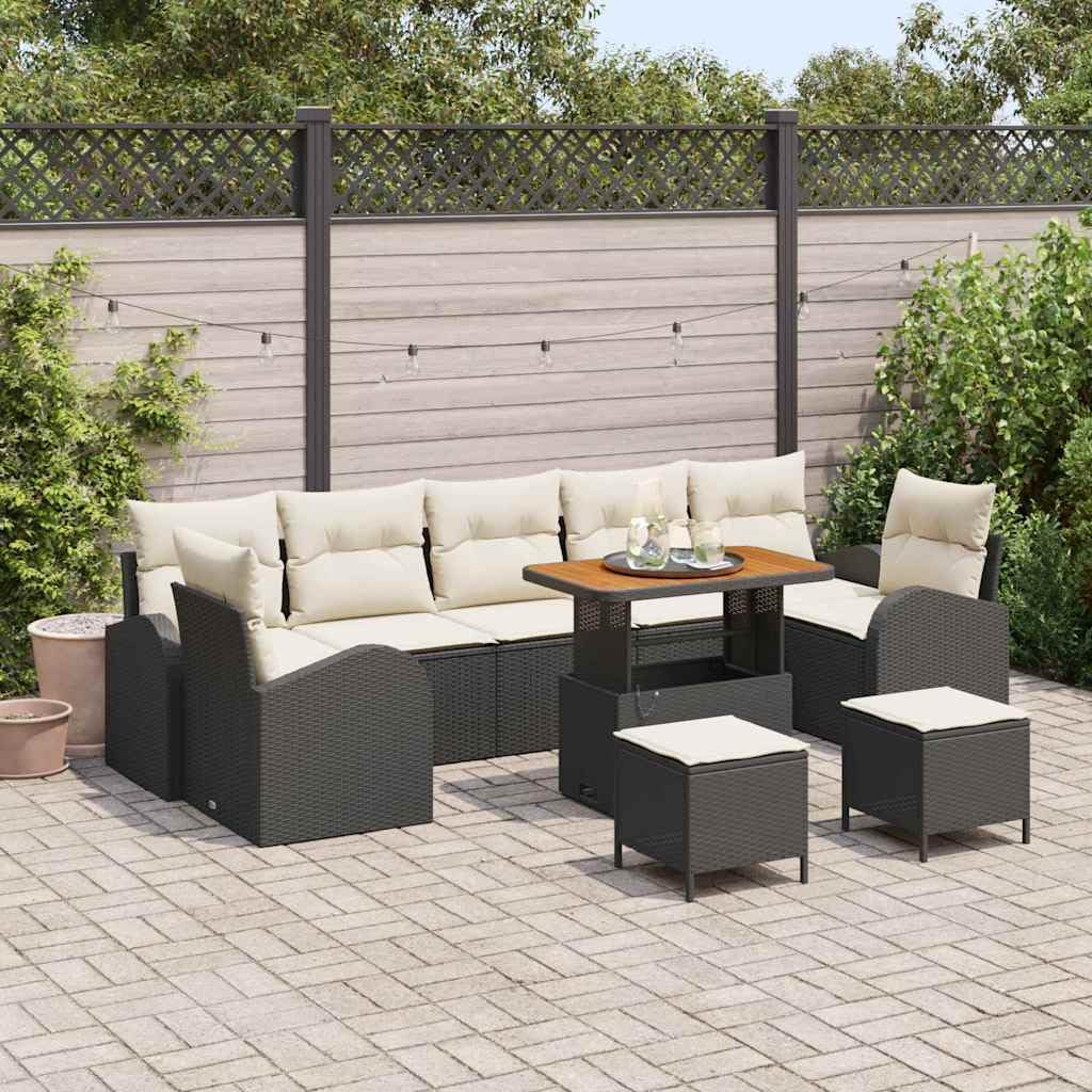 vidaXL Heim & Garten Gartensofa-Set 10-tlg Schwarz/Cremeweiß