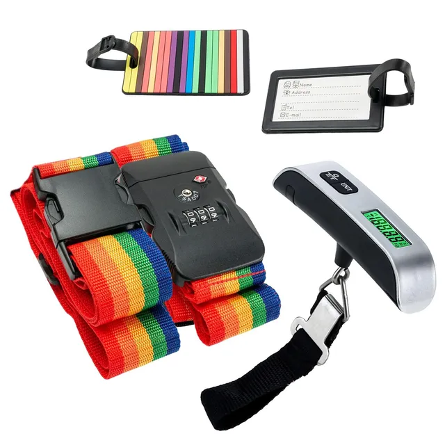 Intirilife Reiseset Kofferwaage Digital Koffergurt Regenbogen