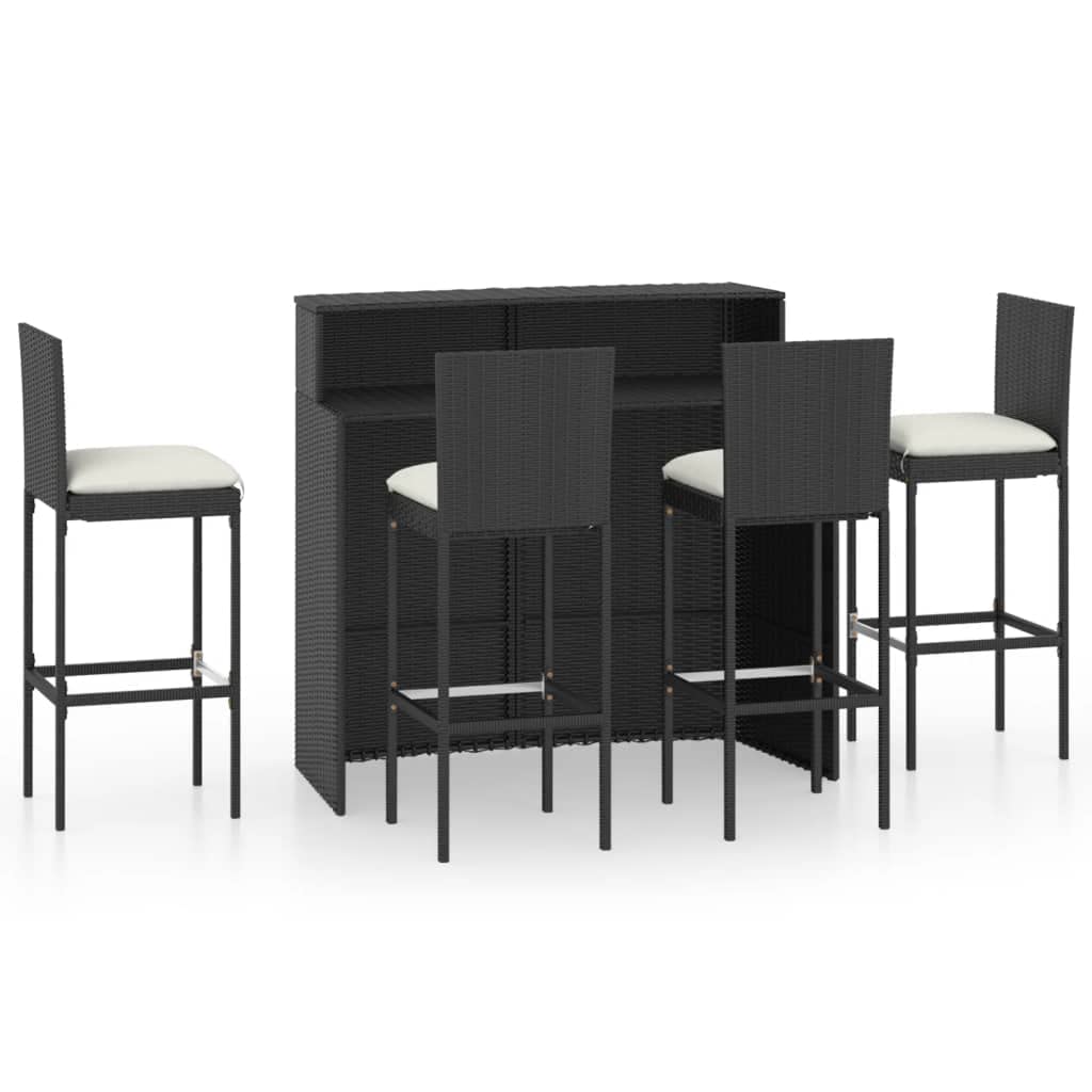 vidaXL Heim & Garten 3-tlg. Gartenbar-Set Rattan Schwarz mit Kissen