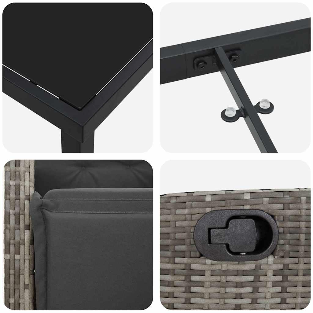vidaXL Heim & Garten Essgruppe 9-tlg Grau Poly-Rattan Glas