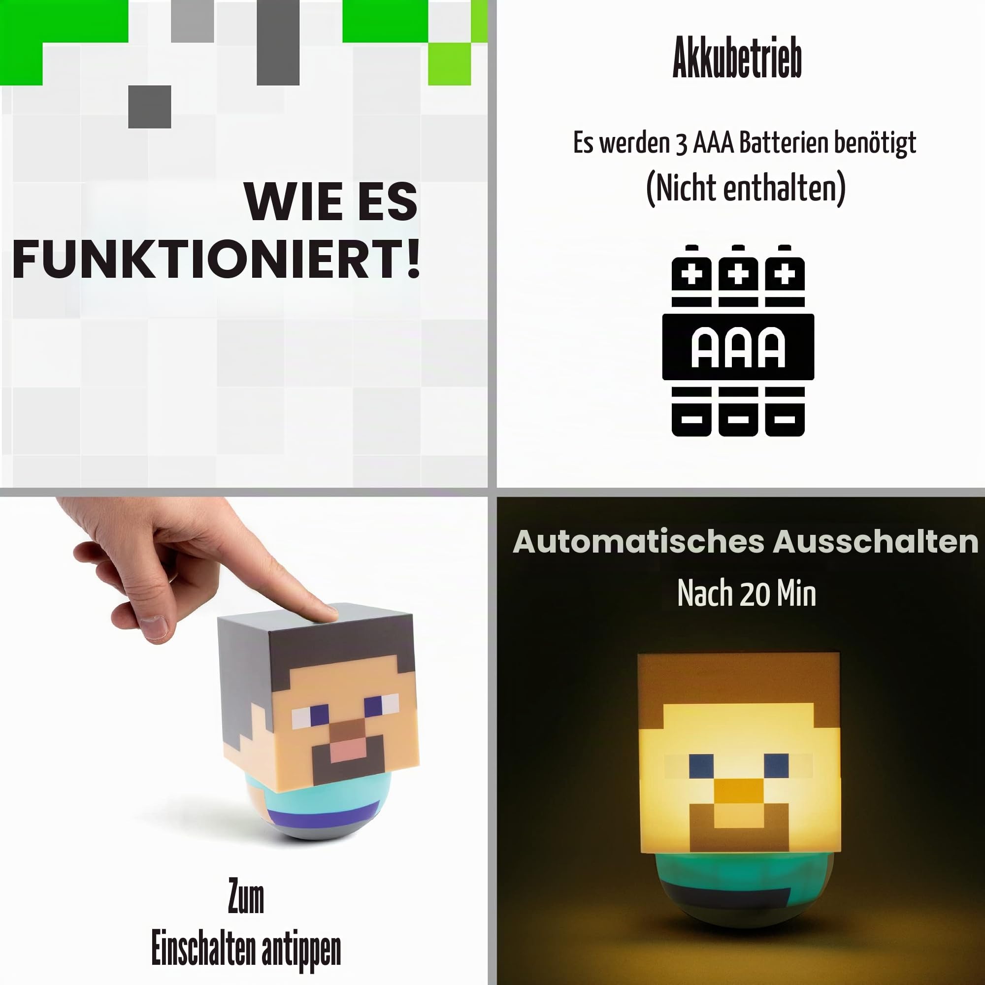 Paladone Minecraft Steve Lampe Tischlampe Deko-Licht