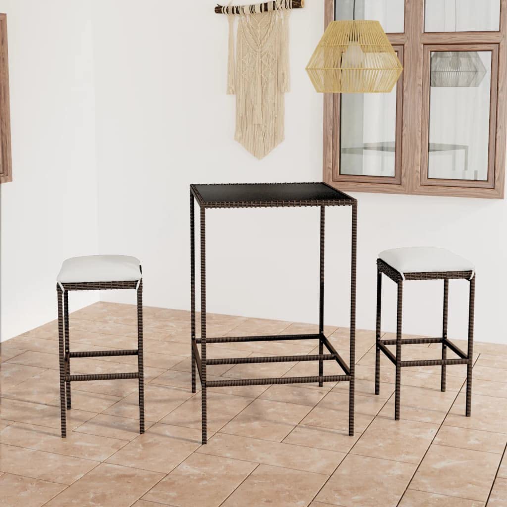 vidaXL Heim & Garten Gartenbar-Set 3-tlg braun Rattan Glas