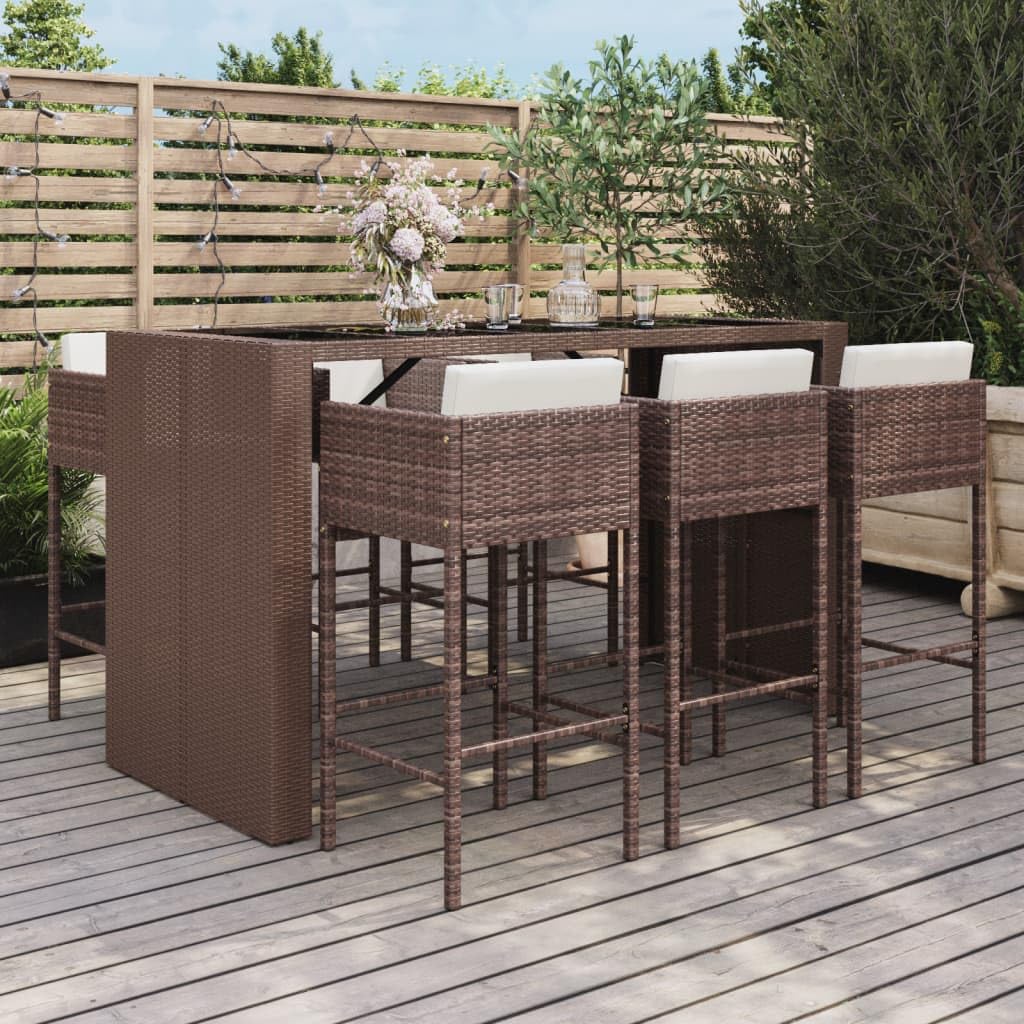 vidaXL Heim & Garten 7-tlg. Gartenbar-Set Rattan Braun mit Kissen