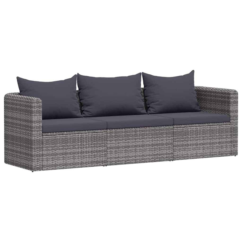 vidaXL Gartensofa 3-tlg. Gartengarnitur grau Poly Rattan