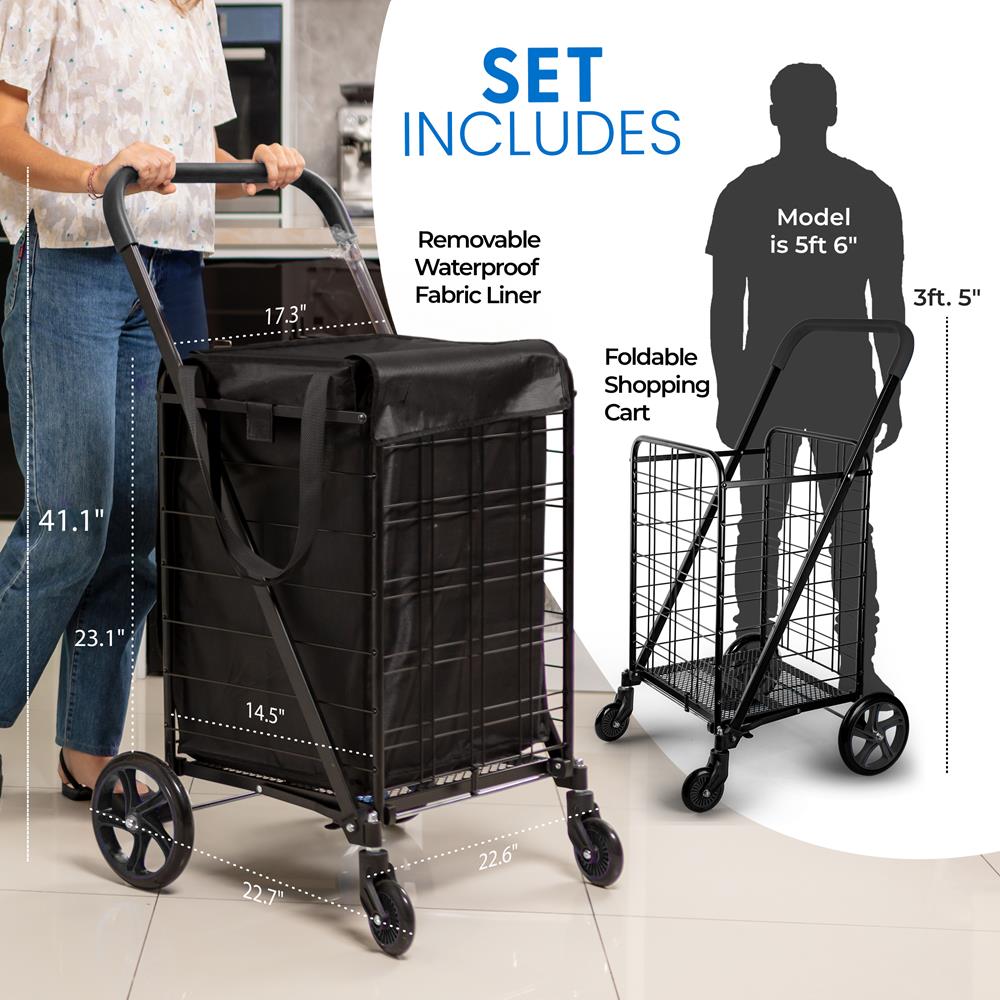 Serenelife Einkaufstrolley Faltbar mit Tasche 50kg Schwarz