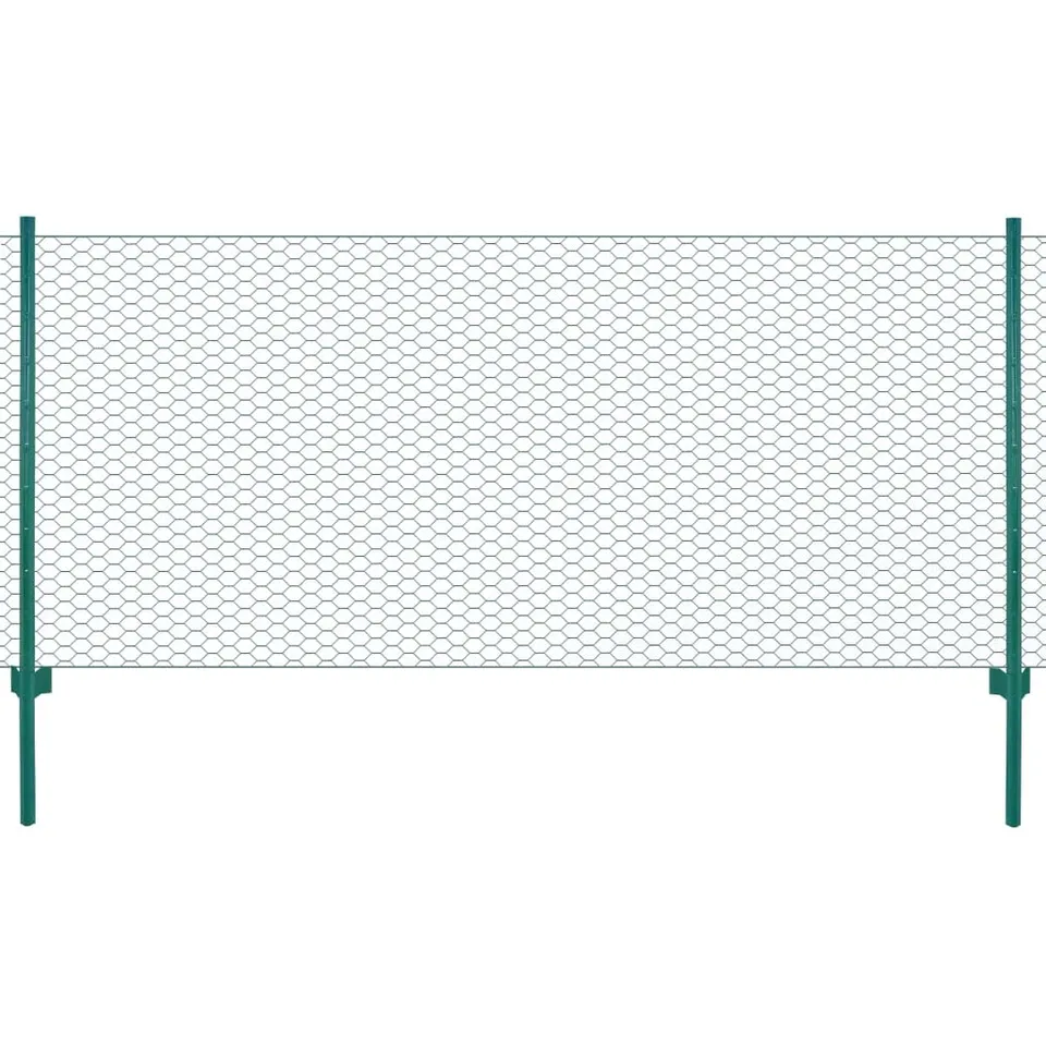 vidaXL Maschendrahtzaun mit Pfosten Stahl Grün 25x1 m 25 mm