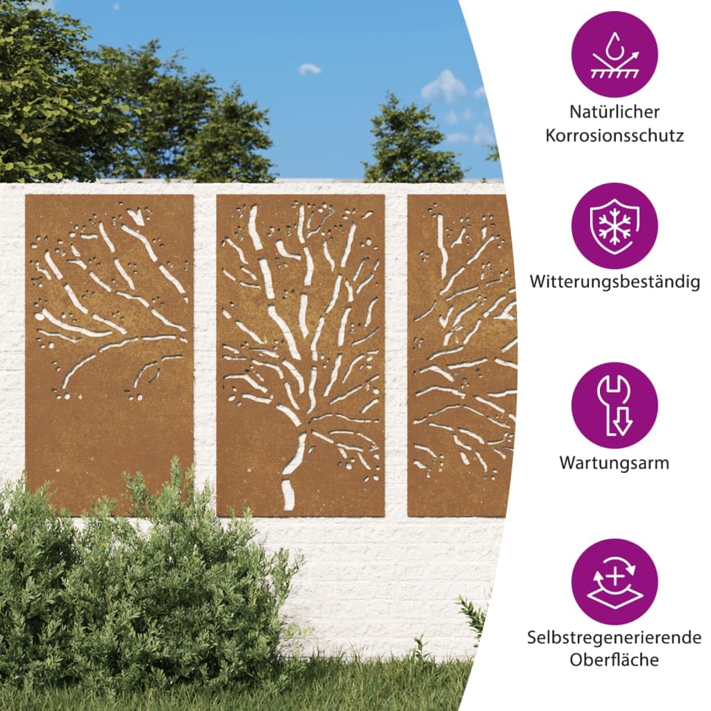 vidaXL Heim & Garten Wanddeko 3-tlg Cortenstahl Baum 105x55