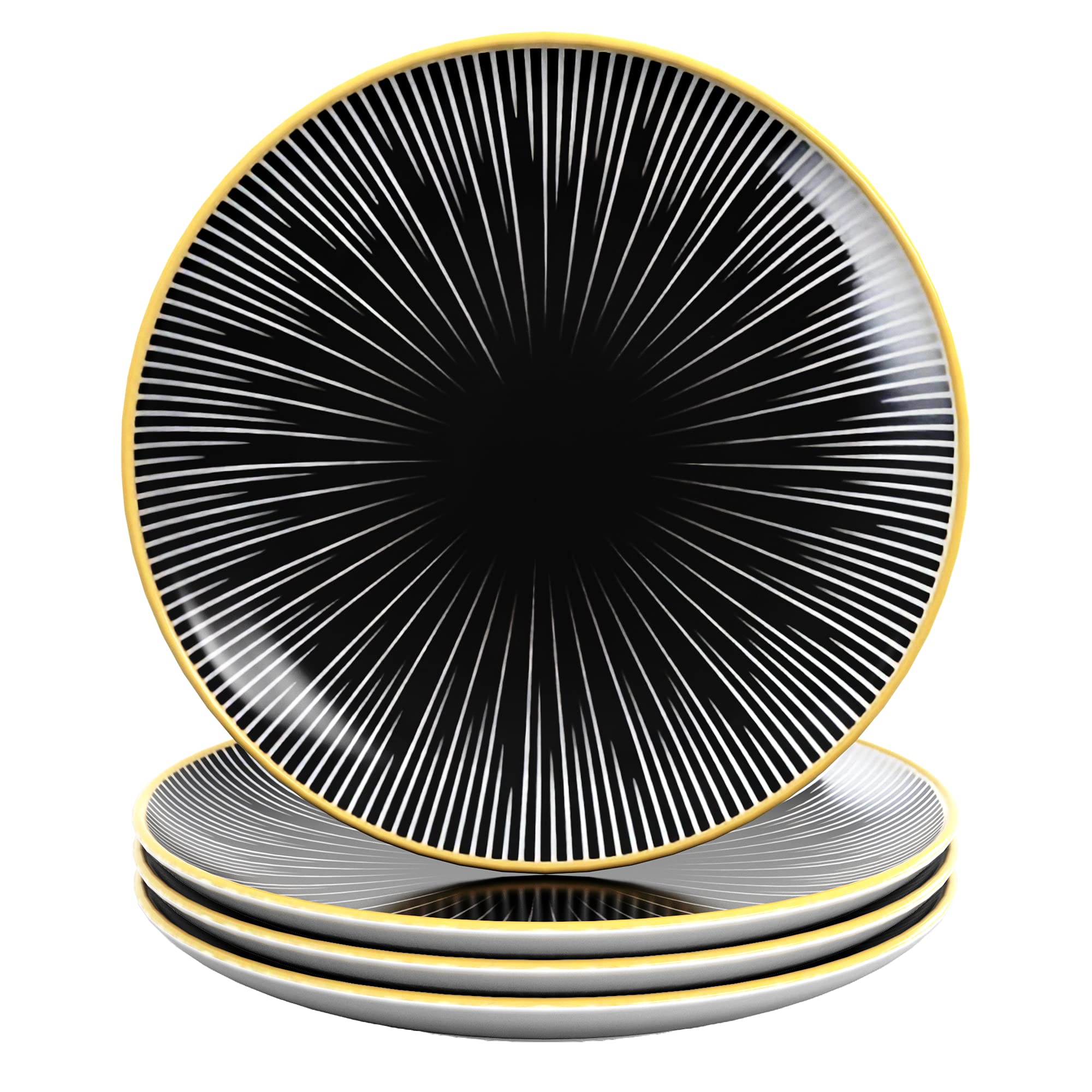 Intirilife Porzellanteller Gestreift 8" 20,5cm Schwarz-Weiß 4x