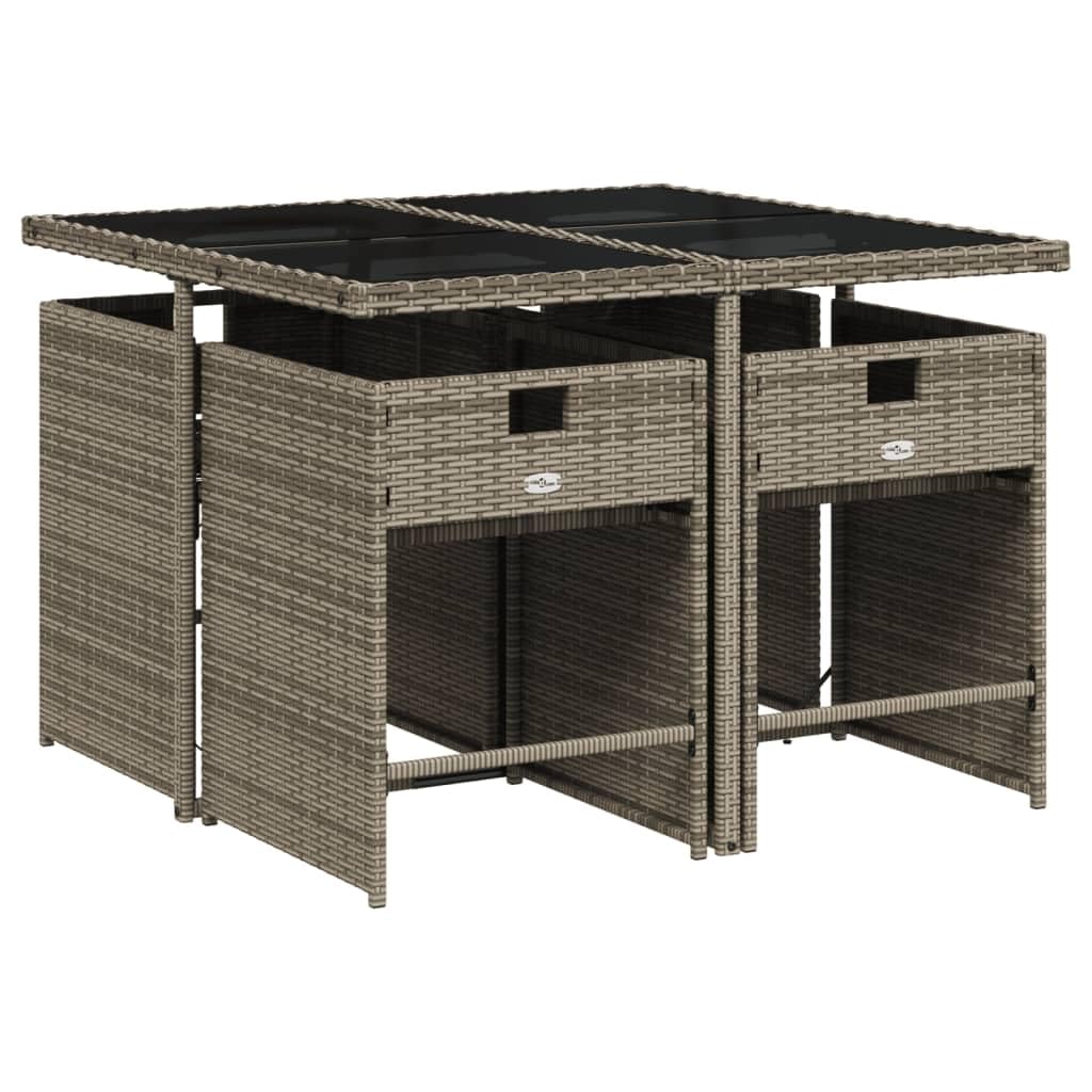 vidaXL 5-tlg Garten Ess-Set Poly-Rattan Grau mit Kissen