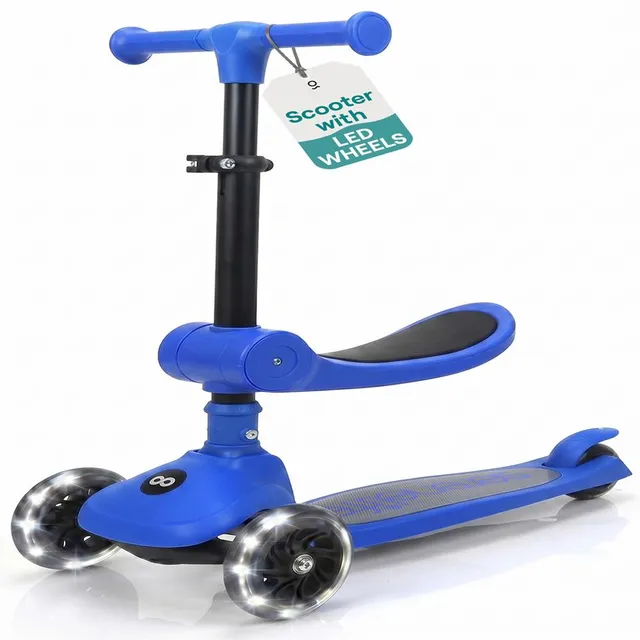 Serenelife Scooters Kinderroller 3 Räder Blau LED mit Sitz