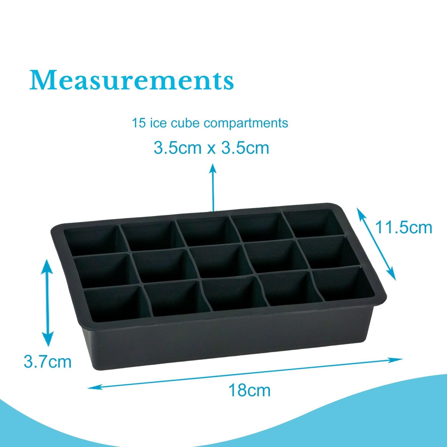 Intirilife Eiswürfelform Silikon Schwarz 15 Fächer 3,5 cm