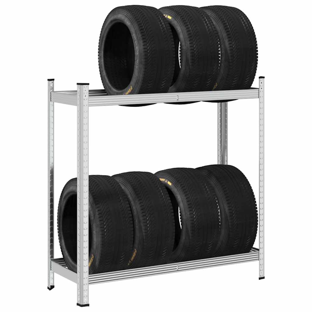 vidaXL Reifenregal 2 Böden Reifenständer Silber 110x40x109 cm