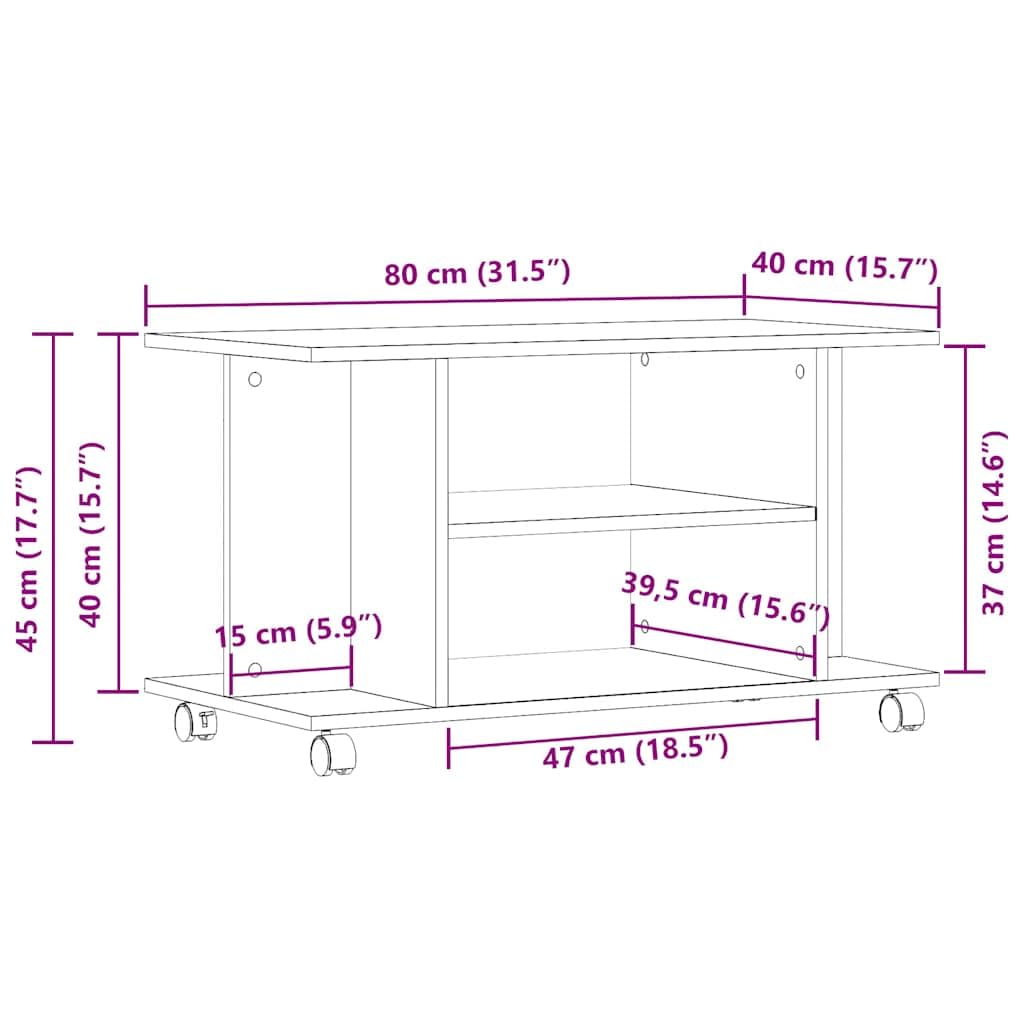 vidaXL Heim & Garten TV-Regal Artisan-Eiche 80x40x45 Rollen