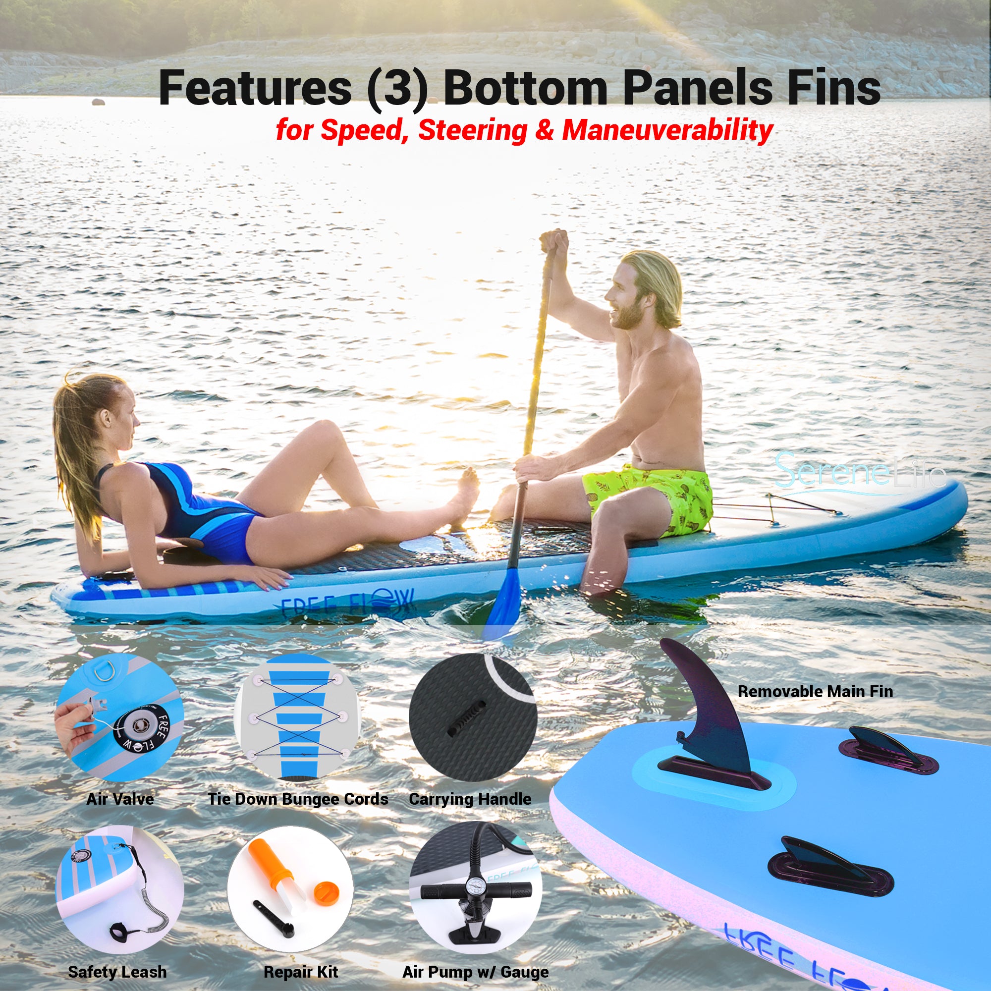 Serenelife SUP Board aufblasbar Aqua 126 Zoll Stand Up Paddle