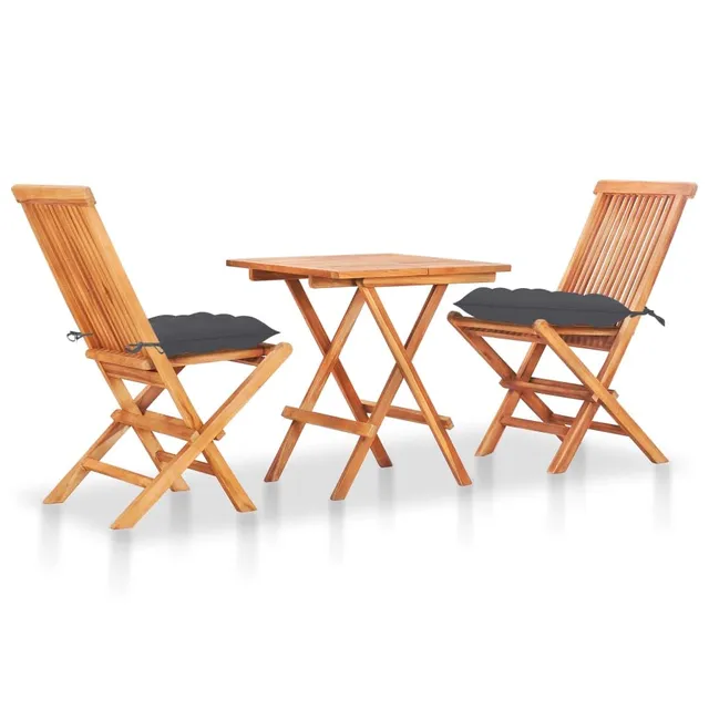 vidaXL Bistro-Set 3-tlg Teakholz Anthrazit klappbar mit Kissen