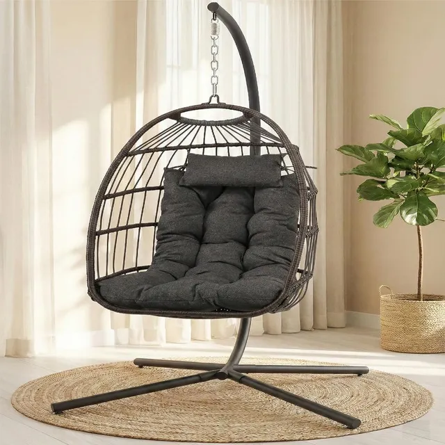 Serenelife Furniture Hängesessel Rattan grau faltbar 350 lbs