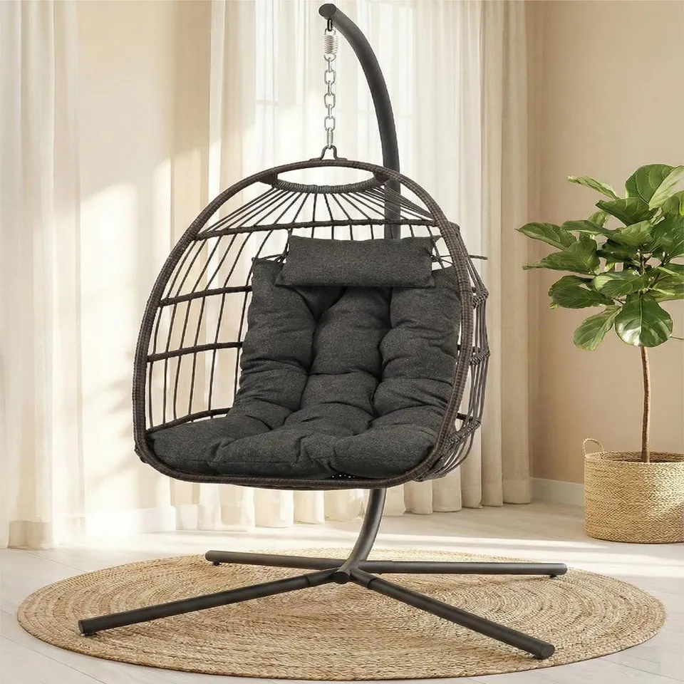 Serenelife Furniture Hängesessel Rattan grau faltbar 350 lbs
