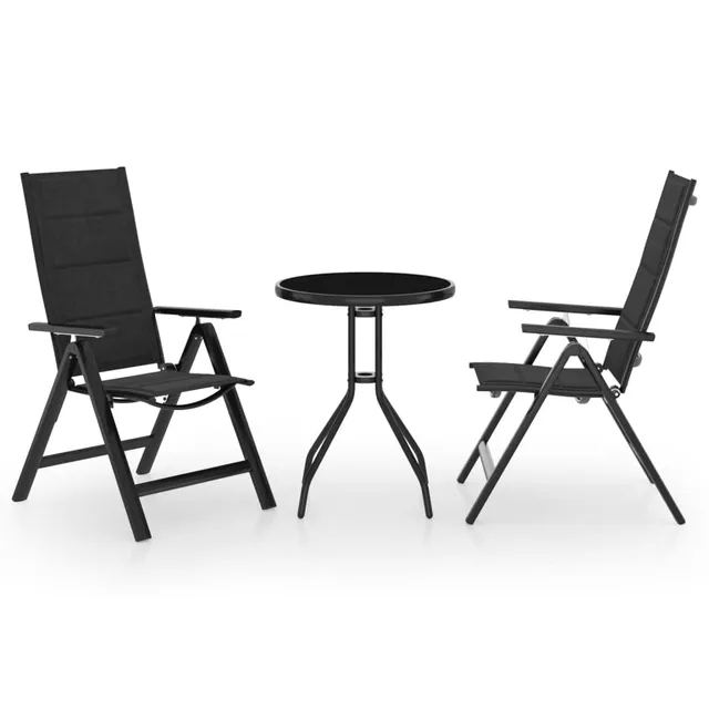 vidaXL Bistroset 3-tlg Balkonset Glas/Stahl Schwarz Anthrazit