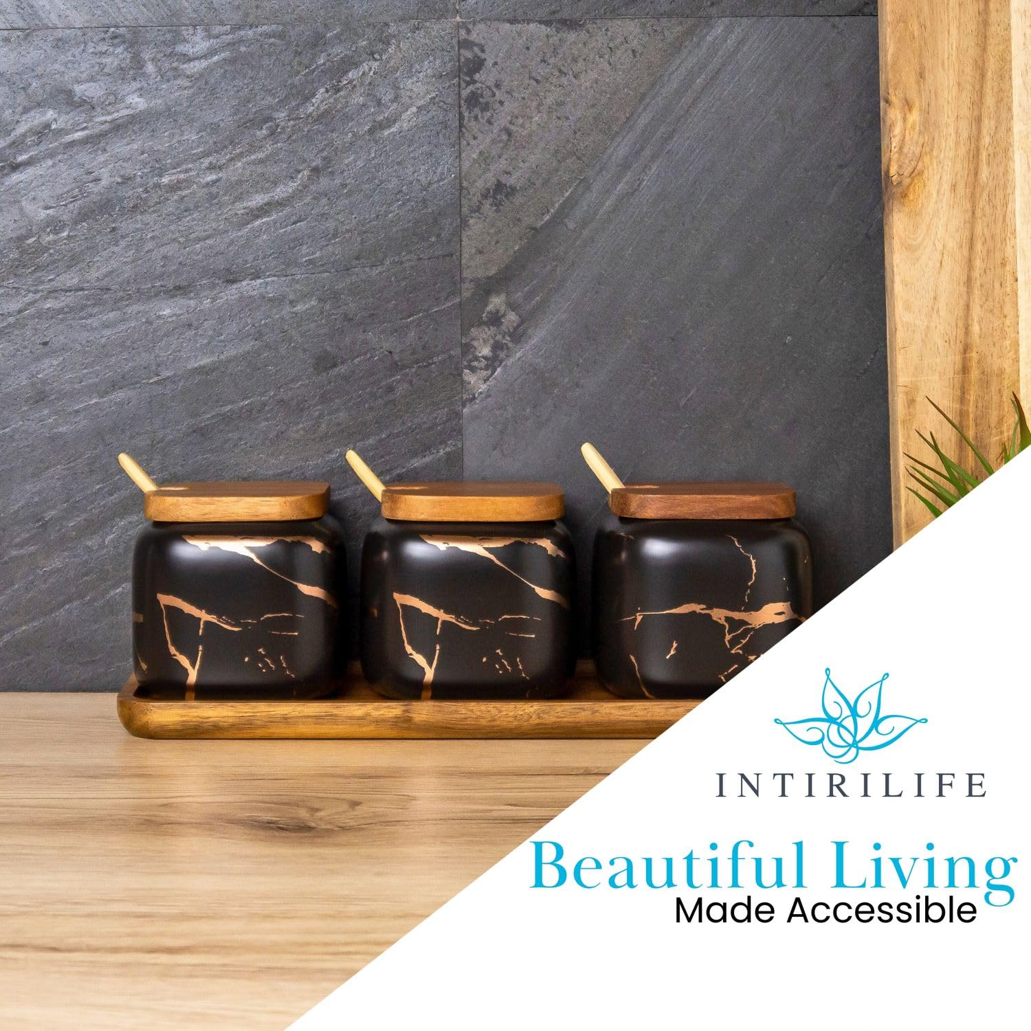 Intirilife Zuckerdose 3er Set Keramik Marmor Schwarz