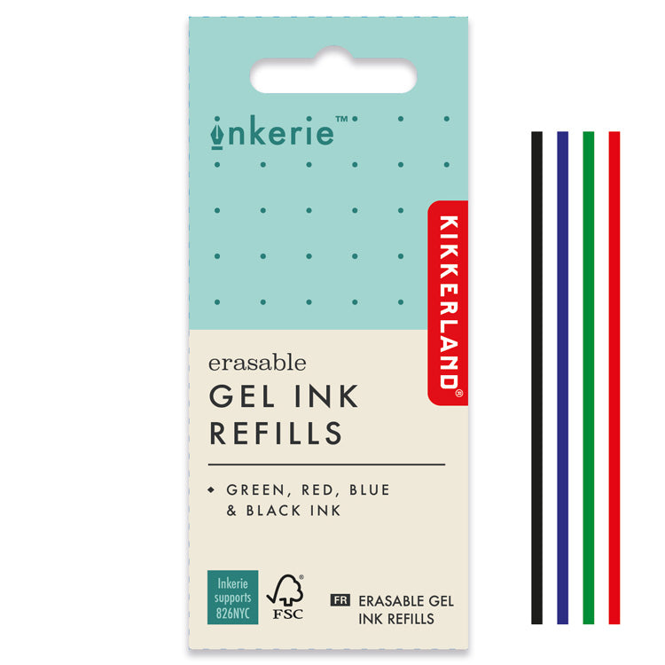 Kikkerland INK27-A Radierbare Gelmine 4er Schwarz Blau Grün Rot