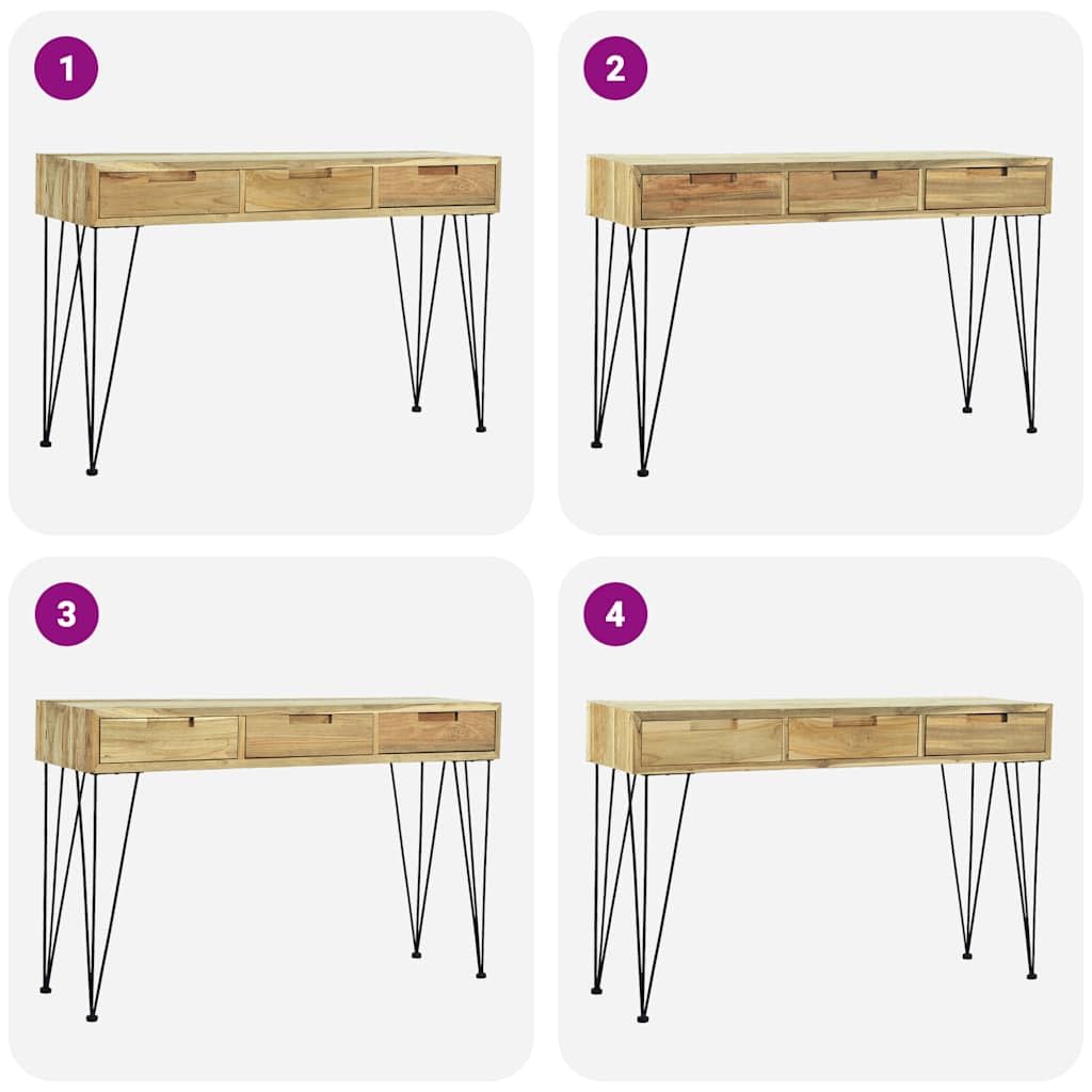 vidaXL Möbel Konsolentisch Teak Massiv 120cm 3 Schubladen