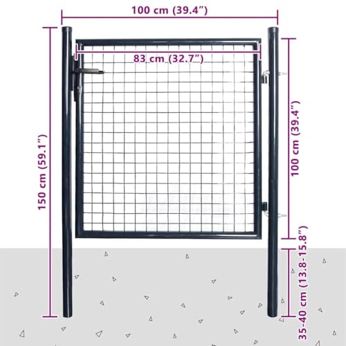 vidaXL Maschen-Gartentor Stahl verzinkt 100x100 cm grau