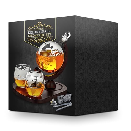 Mikamax Globe Decanter Whisky Karaffe 900 ml Set 2 Gläser Steine
