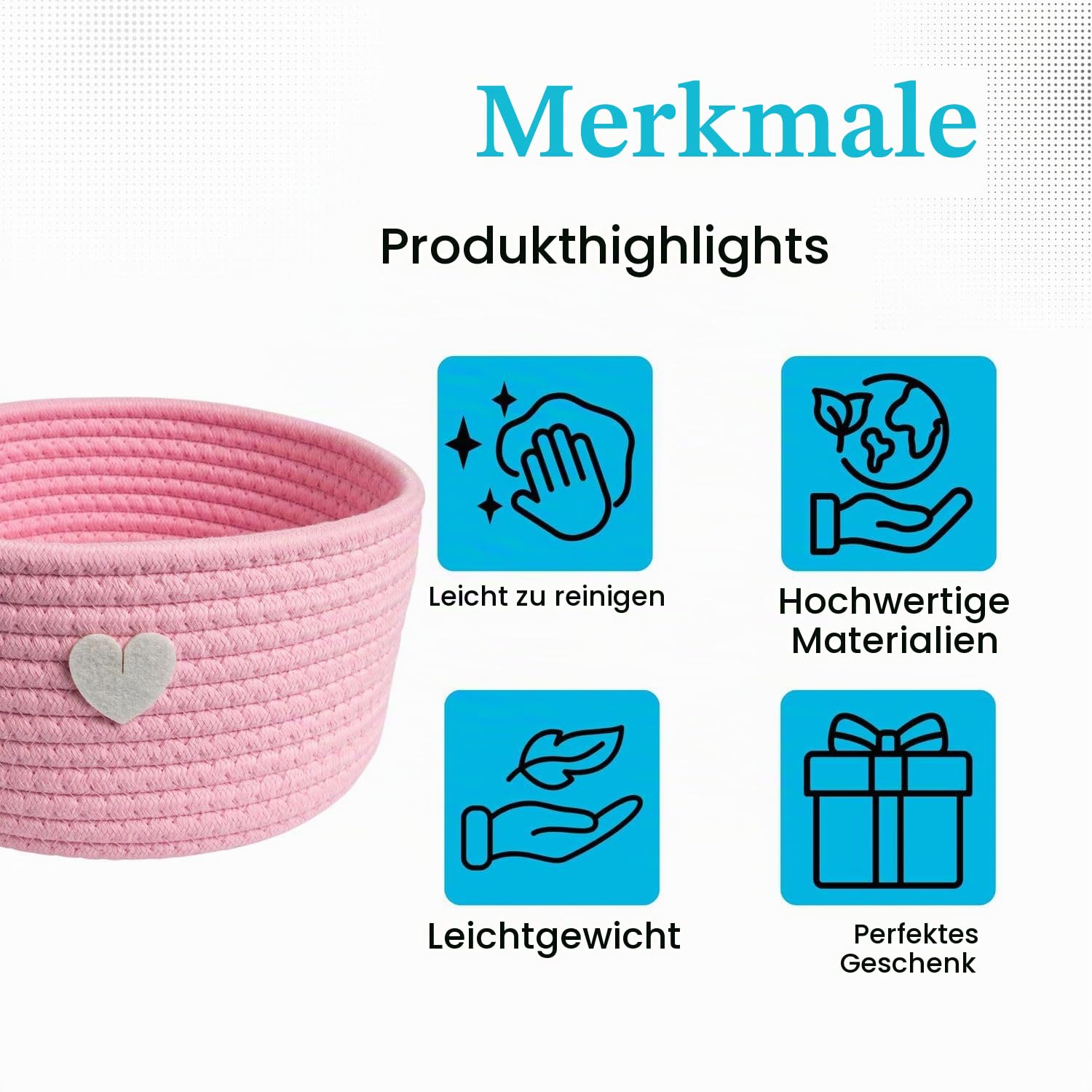 Intirilife Aufbewahrungskorb Set Rosa Herz Baumwolle 3er
