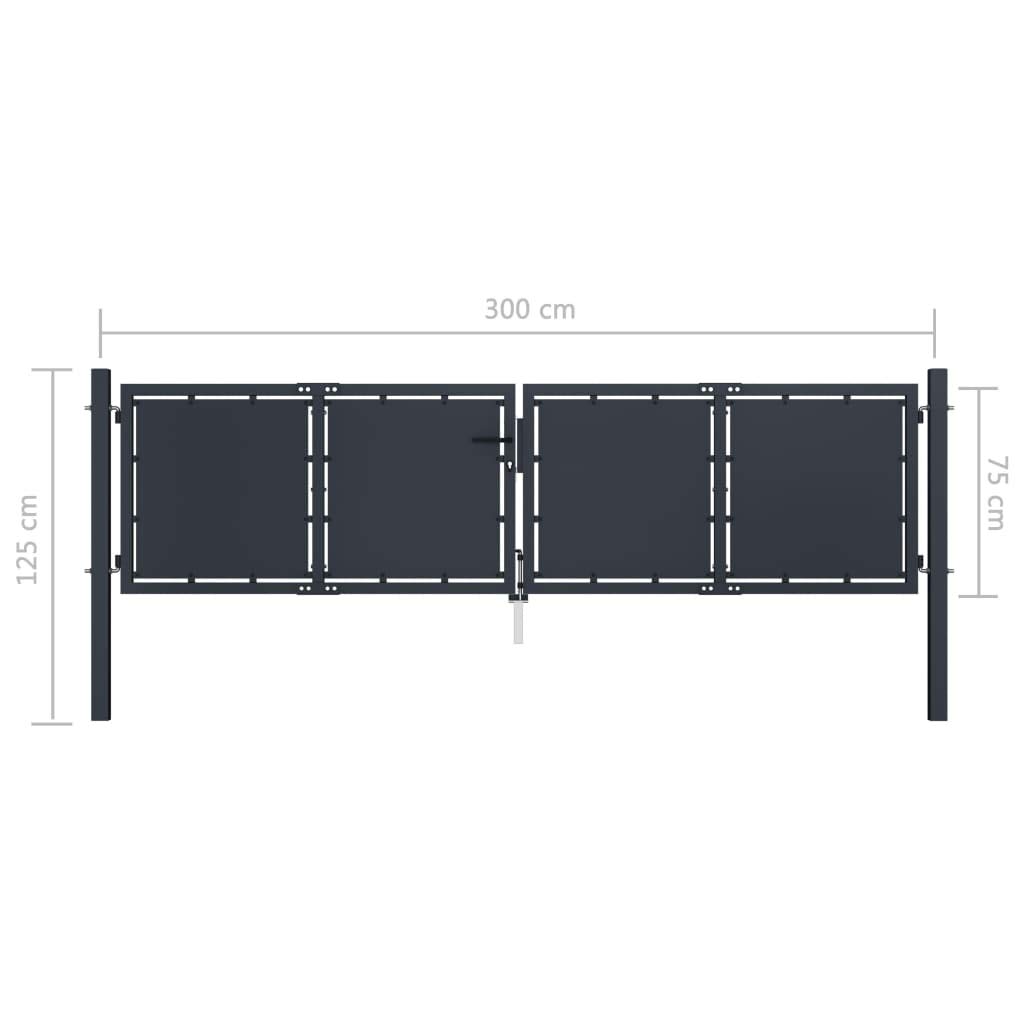 vidaXL Gartentor Doppeltor Stahl Anthrazit 300x125 cm