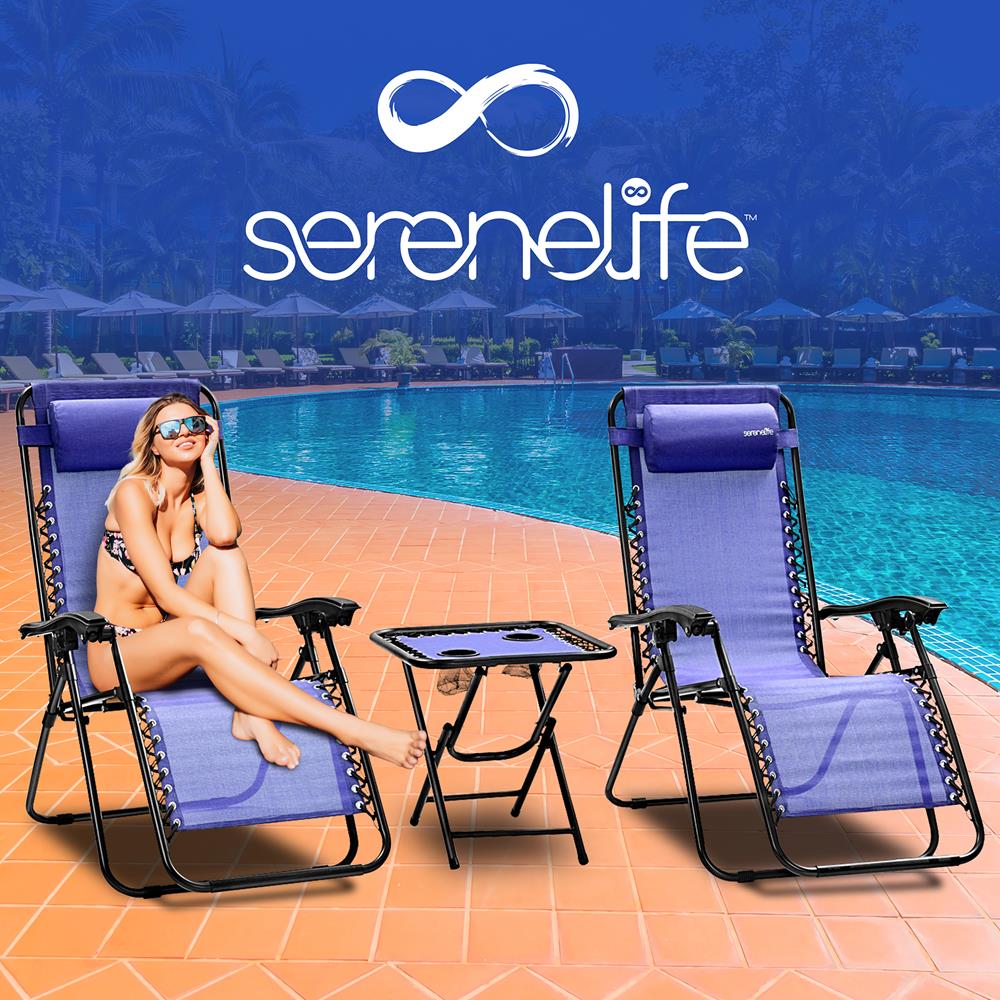Serenelife Zero Gravity Stuhl 2er-Set mit Tisch Blau faltbar
