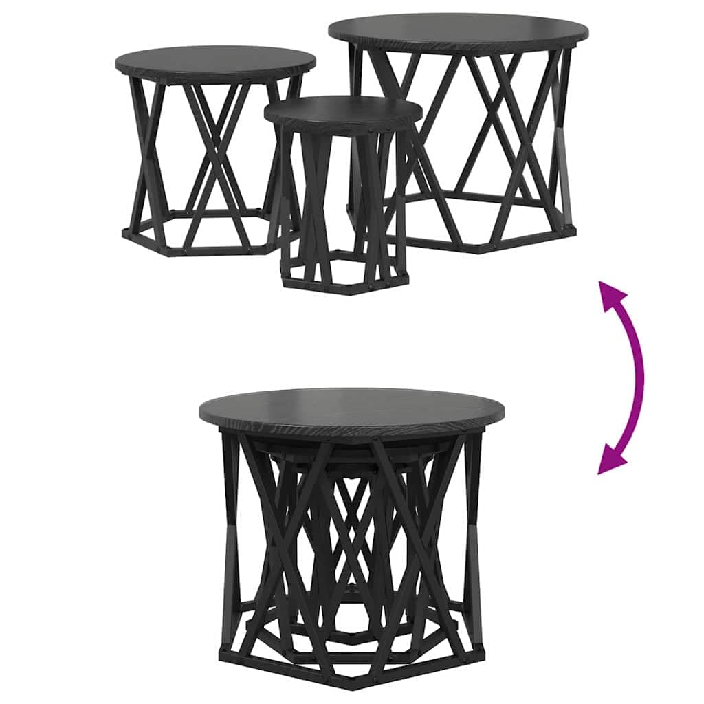 vidaXL Nesting Beistelltisch 3-tlg Schwarze Eiche Satztisch