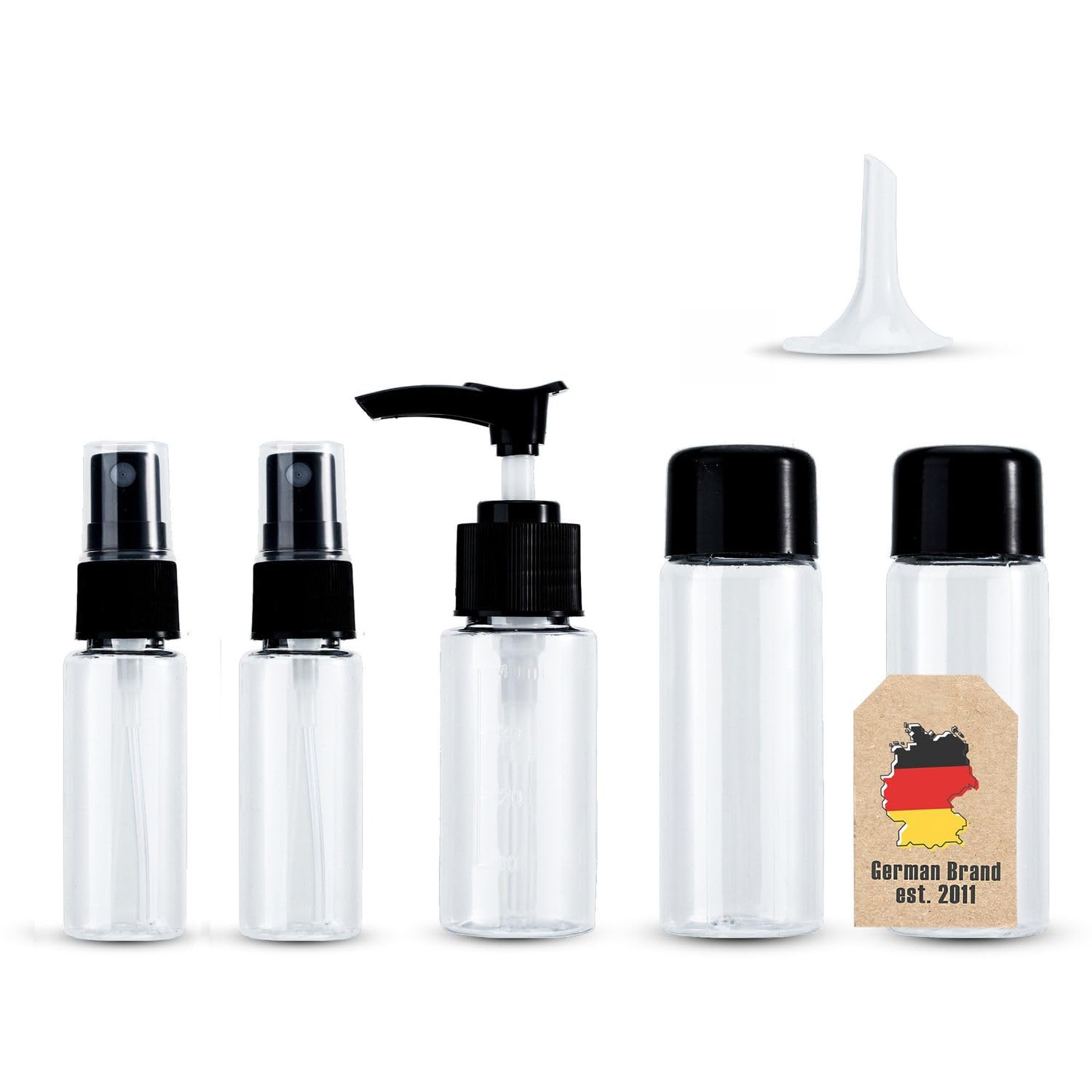 Intirilife Reise Flaschen Set Reiseflaschen 6-teilig schwarz transparent