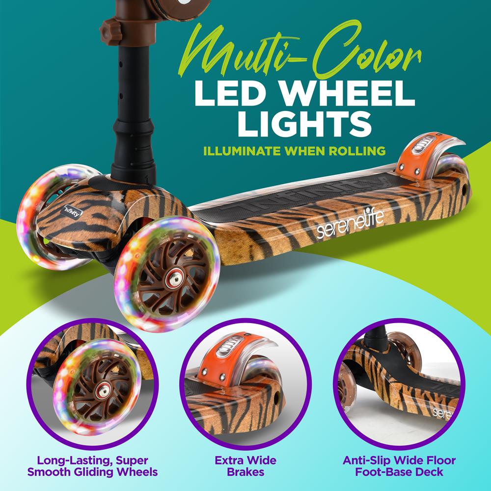 Serenelife Scooters Kinderroller Tiger 3-Rad LED mit Sitz