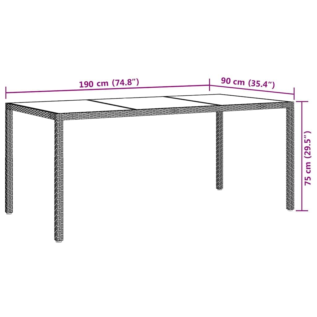 vidaXL Gartentisch Rattan beige Glas 190x90x75cm