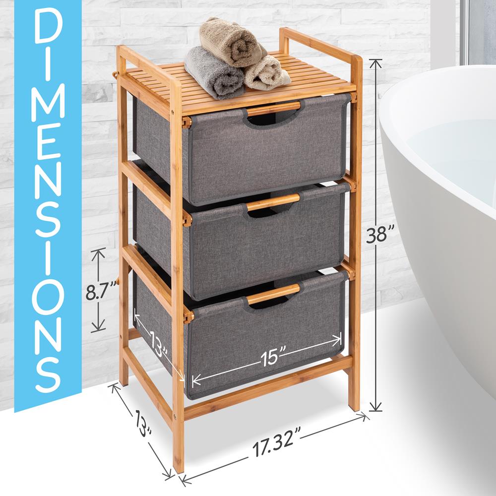 Serenelife Bathroom Wäschekorb Bambus 3 Fächer 44x33x96cm