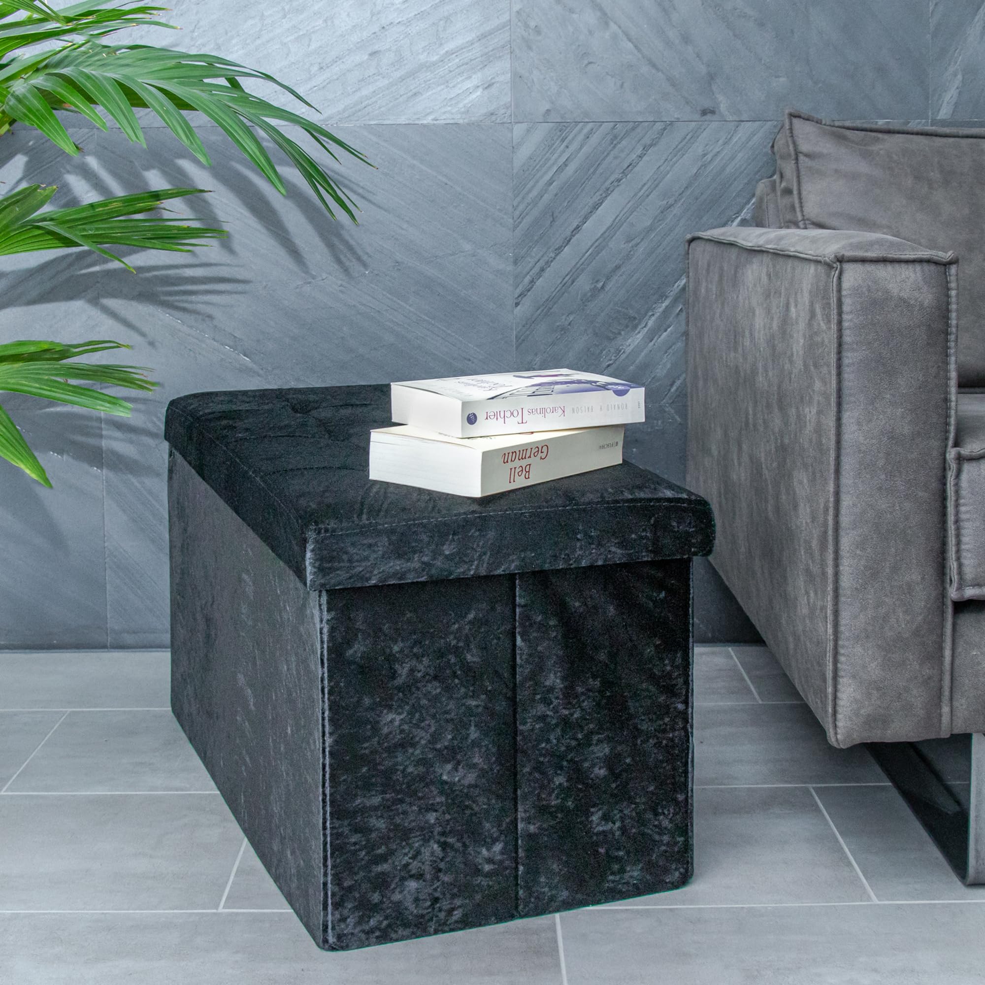Intirilife Sitzbank Samt Schwarz 76x38x38cm Hocker Stauraum
