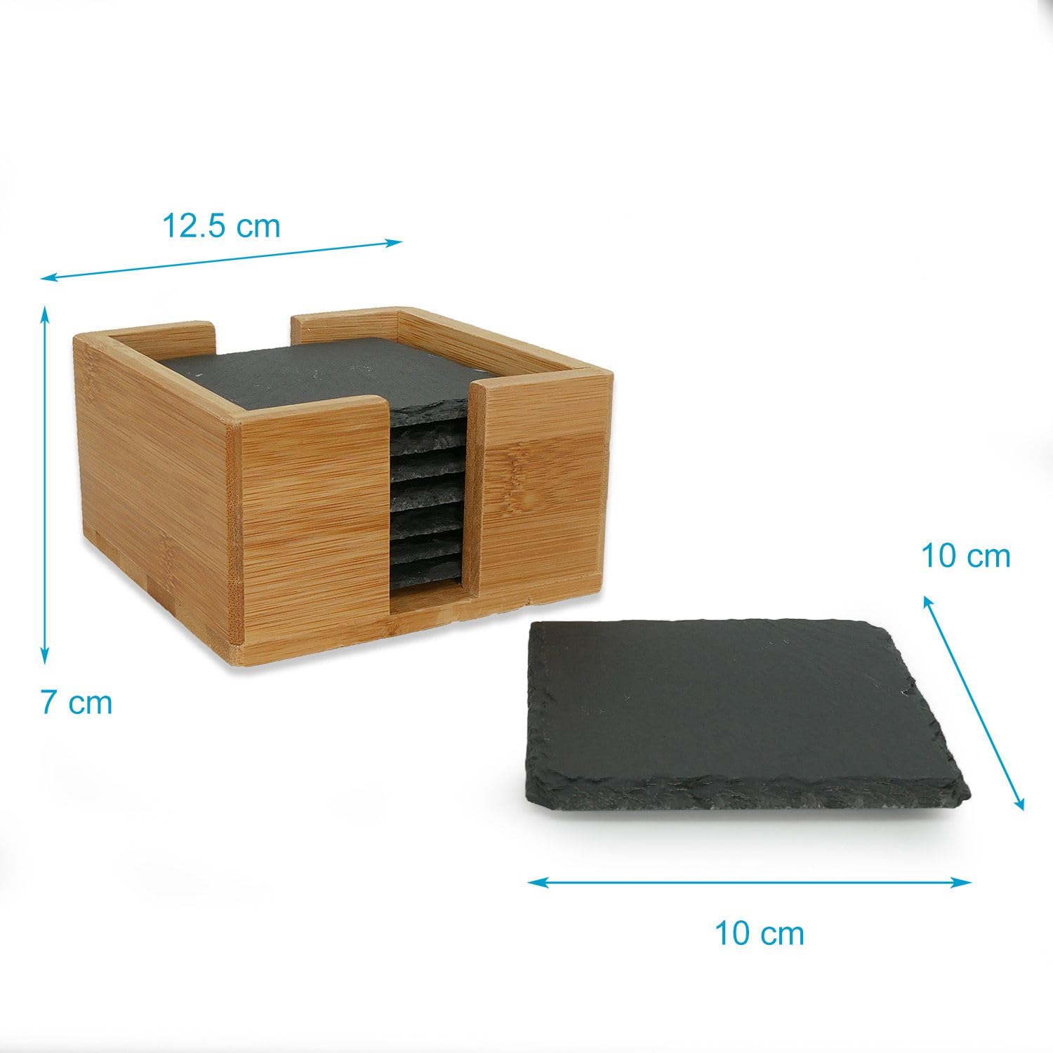 Intirilife Schiefer Untersetzer 10x10 schwarz 11-tlg mit Halter
